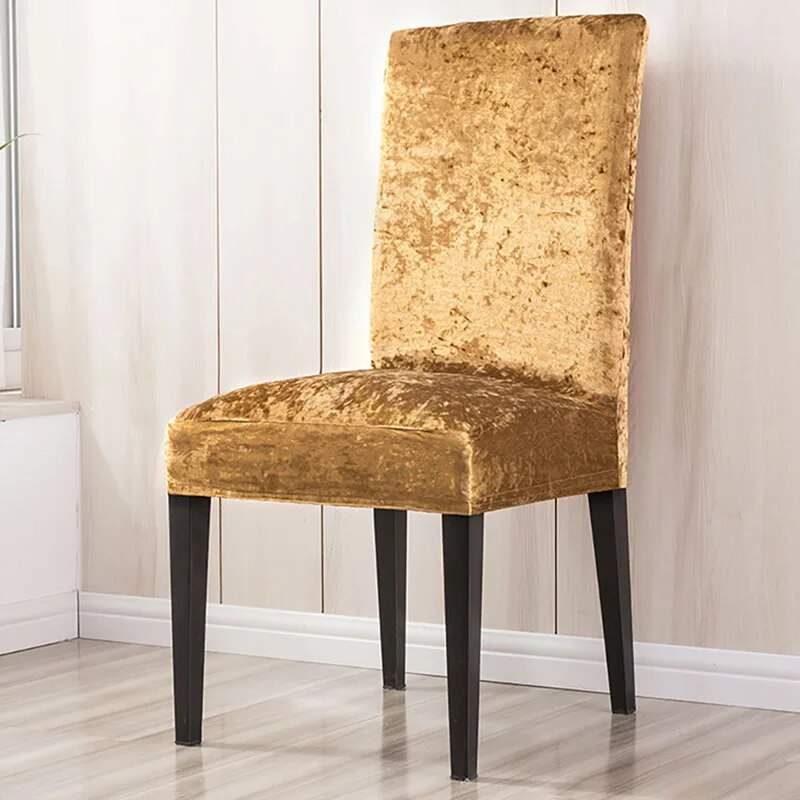Tie-N-Dye Premium Wrinkle-Free Stretchable | Washable Plain Velvet Chair Covers , Golden (QHCC-095)